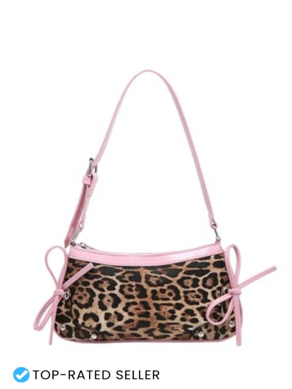 Y2K Leopard Print PU Leather Shoulder Handbag with Bow Tie and Adjustable